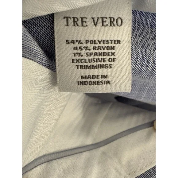 Tre Vero Modern Fit Flat Front Tuxedo Stripe Dress Pants 42R unhemmed light blue
